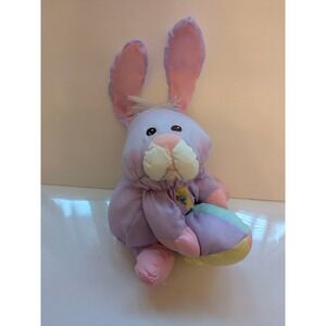 Vintage 9-14" Fisher Price Easter Bunny Plush Toy Pastel Colors Holding Egg 1988